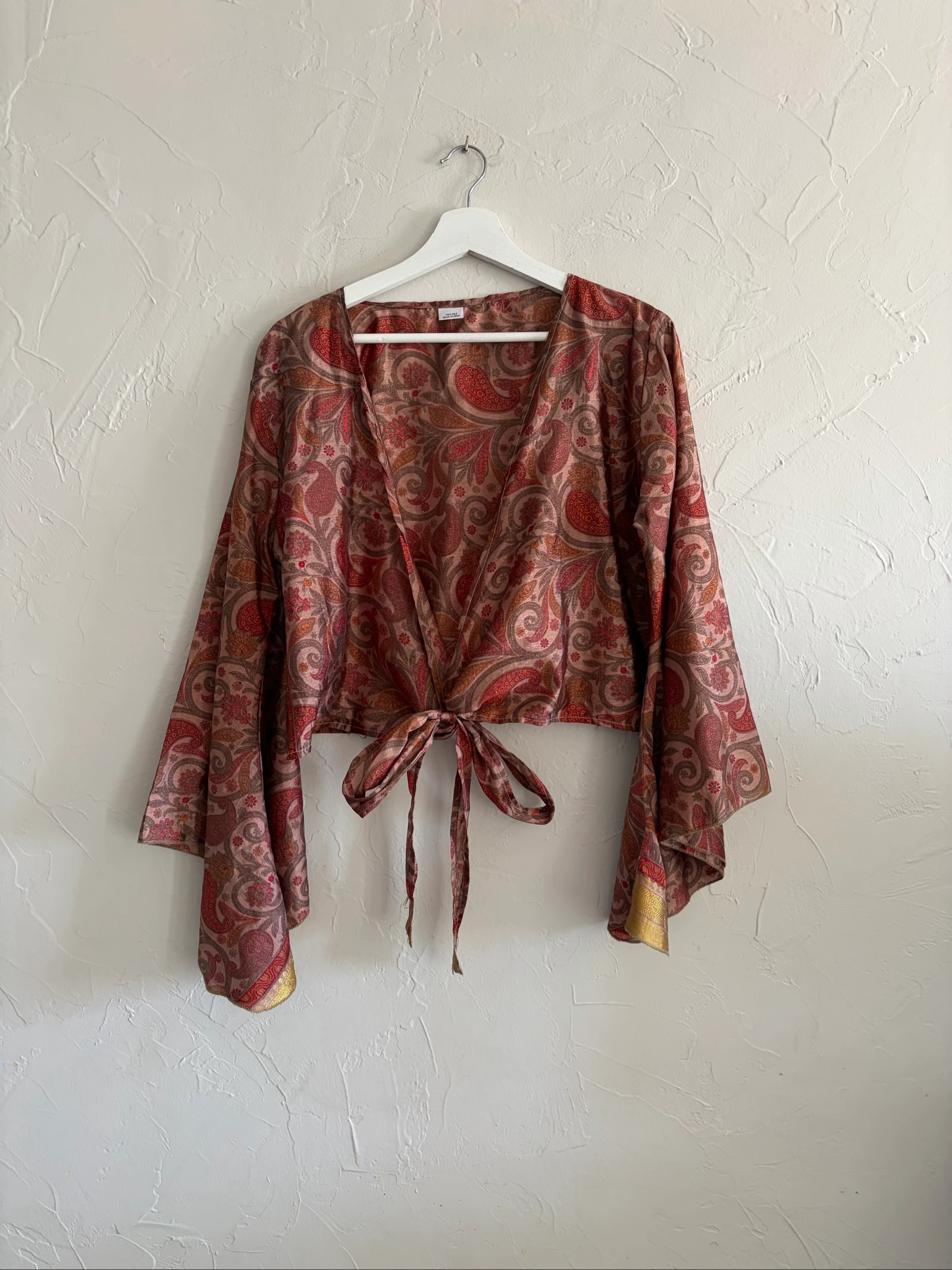 Blouse - kimono à nouer en soie manches larges